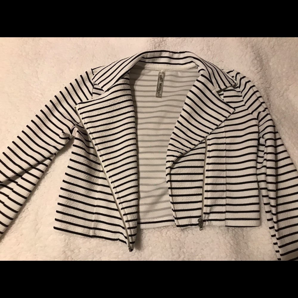 Black and White Striped Cropped Jacket
